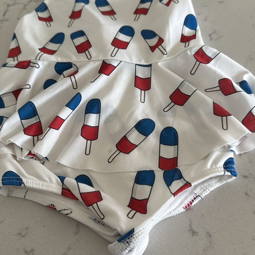 Monica and Andy Ruffle Skirt Swimsuit Ice Bomb Pop America Patriotic 2T - Picture 8 of 9